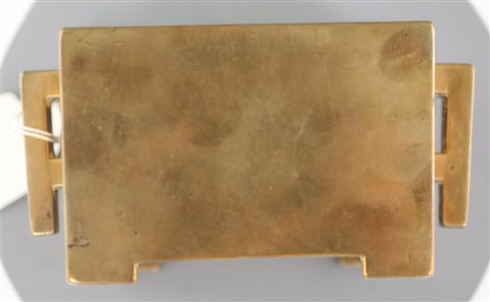 A good Chinese bronze rectangular censer, fangding, 18th century, width to handles 15cm